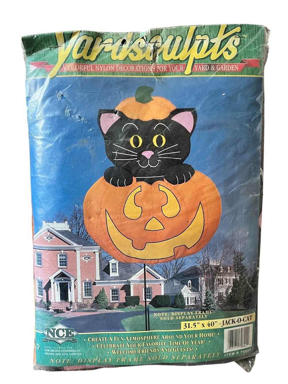 Vintage Black Cat In Pumpkin 31.5”x40” Yardsculpts 1998 70822 Jack O Cat